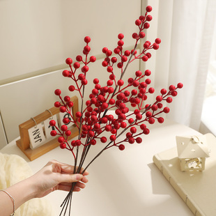 新年红果发财果假花仿真花摆设diy福桶年宵花配件春节装饰冬青果