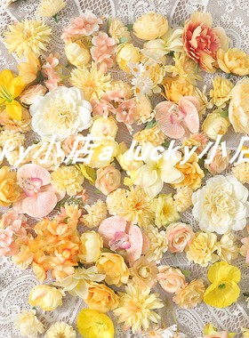 黄色系混搭仿真花 婚庆假花diy手工花环材料簪花头饰服装绢花装饰