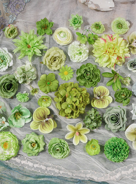 绿色系仿真花头 痛包谷美拍摄道具古风服装配件diy手工材料假花