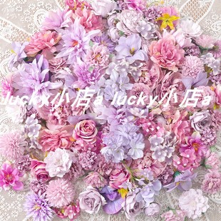 紫色系仿真花混搭花 饰绢花 假花diy手工材料包簪花头饰花环裙撑装