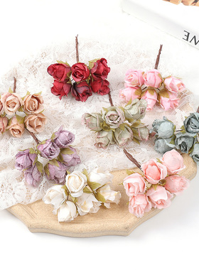 仿真玫瑰小花束 DIY手工花环材料假花绢花家居客厅摆件礼盒装饰