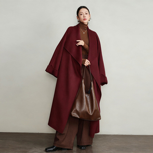 红色双面羊绒大衣女中长款2025新款秋冬季小个子气质加厚毛呢外套