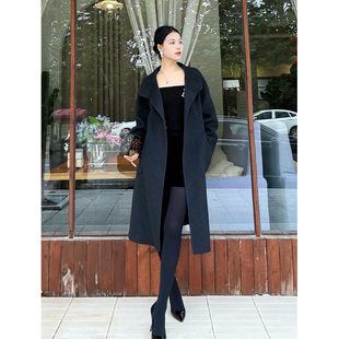 黑色双面羊绒大衣女2025新款秋冬高级感中长款小个子品牌毛呢外套