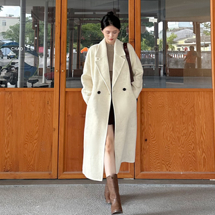 白色双面羊绒大衣女2025新款冬季今年流行爆款中长款毛呢西装外套