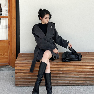 连帽双面羊绒大衣女短款2025新款超好看冬装韩系小个子羊毛呢外套