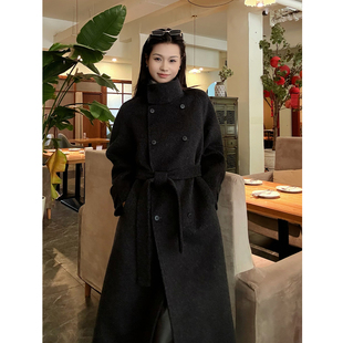 深灰色双面羊绒大衣女2025新款秋冬季小个子高级感立领羊毛呢外套