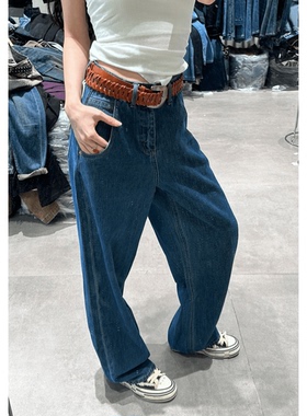【七柒家】早秋新款高腰休闲宽松蓝色时尚休闲垮裤NK209000GJ