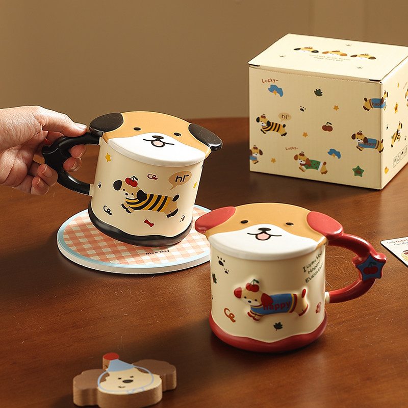 熊谷组可爱小众马克杯带盖小狗造型陶瓷杯子伴手礼水杯女生高颜值,餐饮具,马克杯,淘宝优惠券,粉丝福利购,淘宝优惠卷
