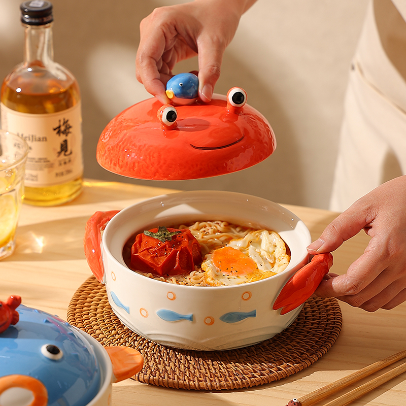 可爱泡面碗带盖的陶瓷碗女生高颜值大碗方便面碗个人专用螺蛳粉碗