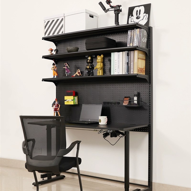 五金洞洞板书架少女桌上书柜立式落地G展示收纳一体学生书桌置物