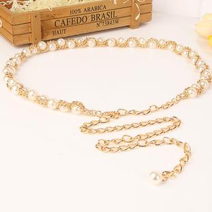 新款女士金属腰链配毛衣高级感时尚优雅百搭珍珠大衣服饰搭配腰带