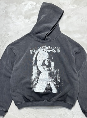 ERD忧郁的富二代复古水洗做旧vintage连帽衫男女宽松套头卫衣外套