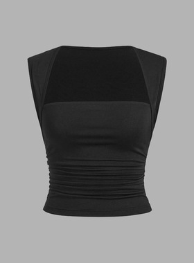 夏季美式个性街头辣妹纯色气质方领短款休闲显瘦无袖时尚背心