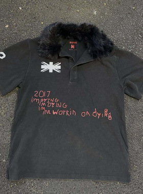 欧美ins跨境个性暗黑polo毛领圆领长袖polo恤套头复古外套街头潮