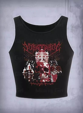 速卖通欧美新款字母印花圆领复古朋克摇滚性感无袖背心