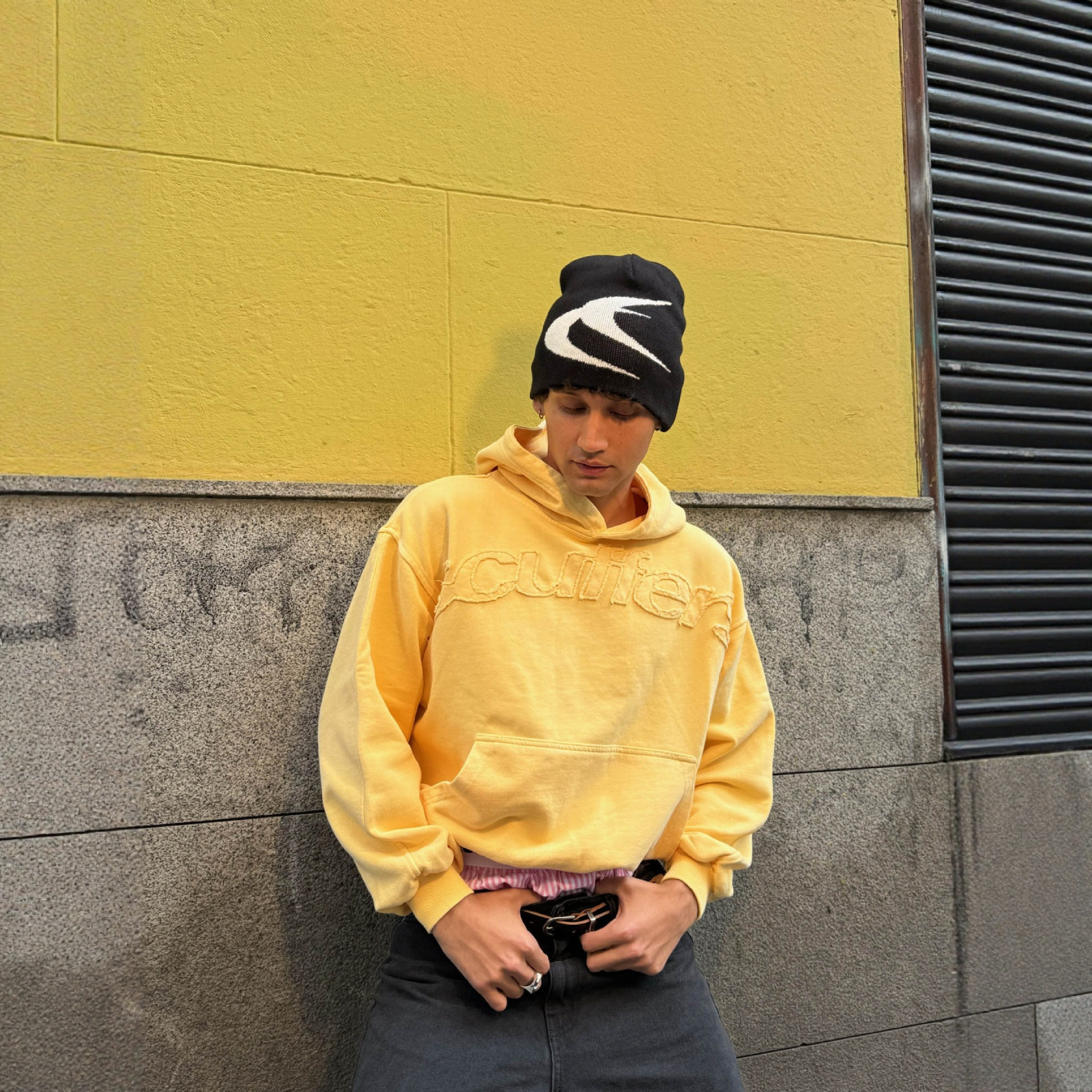 欧美跨境scuffers休闲连帽卫衣街头纯色宽松字母套头连帽衫男女款