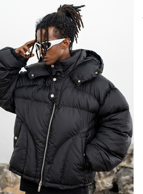 澜海男装|2025秋冬新品小众机能设计连帽保暖加厚纯色休闲棉服男