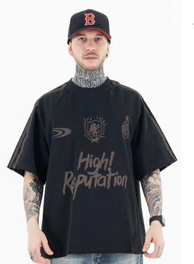 澜海男装2025春夏新品潮牌小众感运动上衣街头涂鸦短袖t恤男