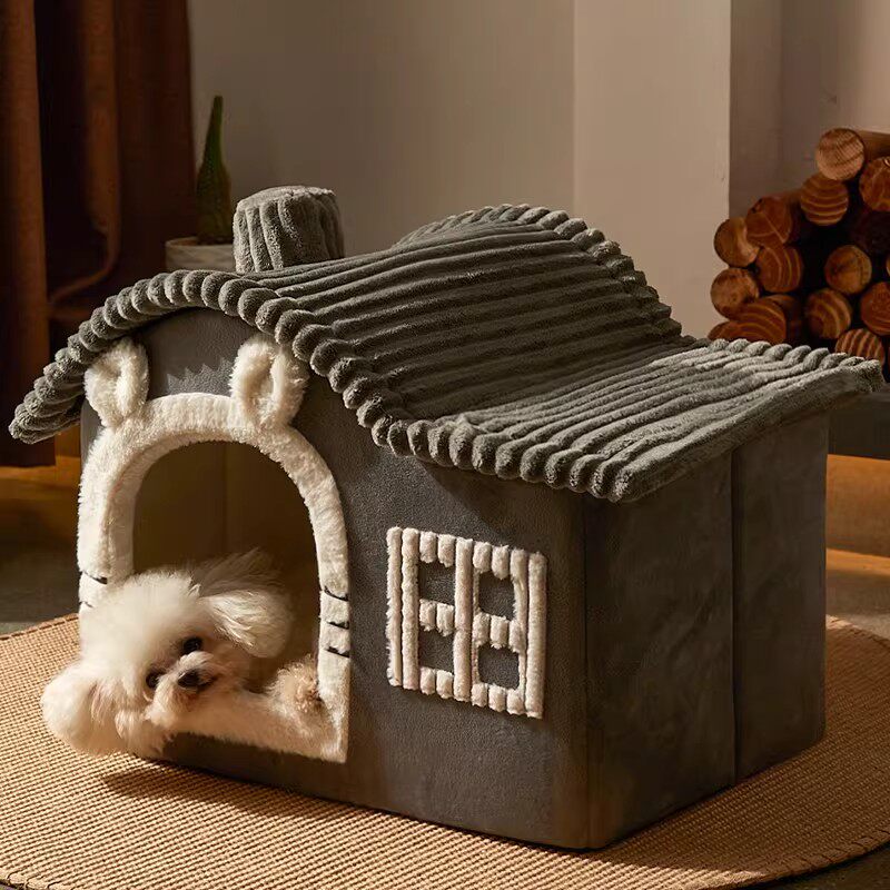 狗窝冬天加厚保暖半封闭安全感狗狗睡觉别墅房子猫窝四季通用宠物