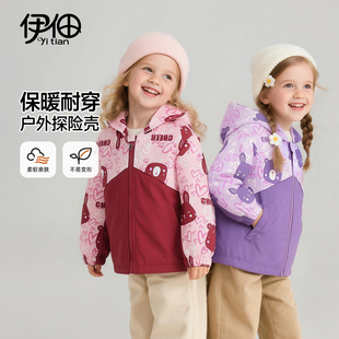 儿童红色连帽外套2026春季新款男童夹克早春女童猫咪熊拉链上衣服