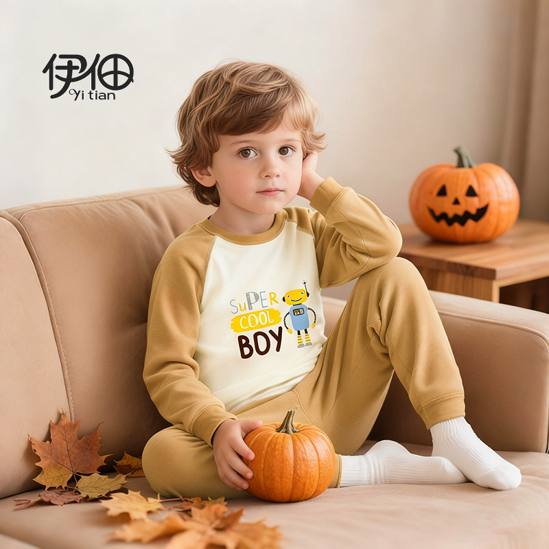 伊佃儿童加绒保暖睡衣