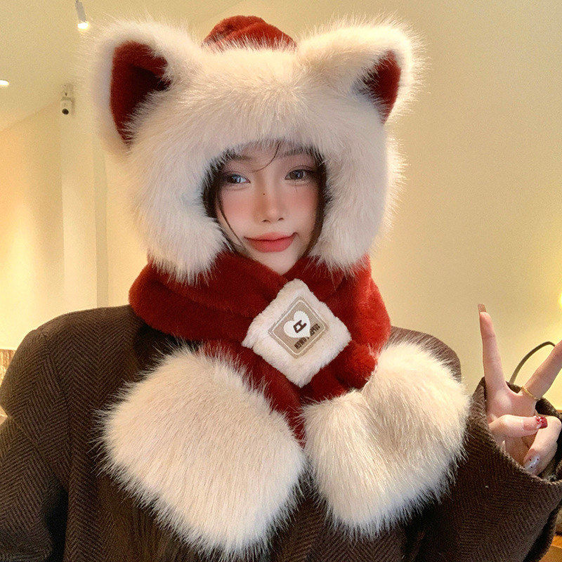 帽子女冬季围巾一体加厚保暖毛绒护耳帽显脸小可爱骑车防风围脖帽,服饰配件/皮带/帽子/围巾,帽子,淘宝优惠券,粉丝福利购,淘宝优惠卷