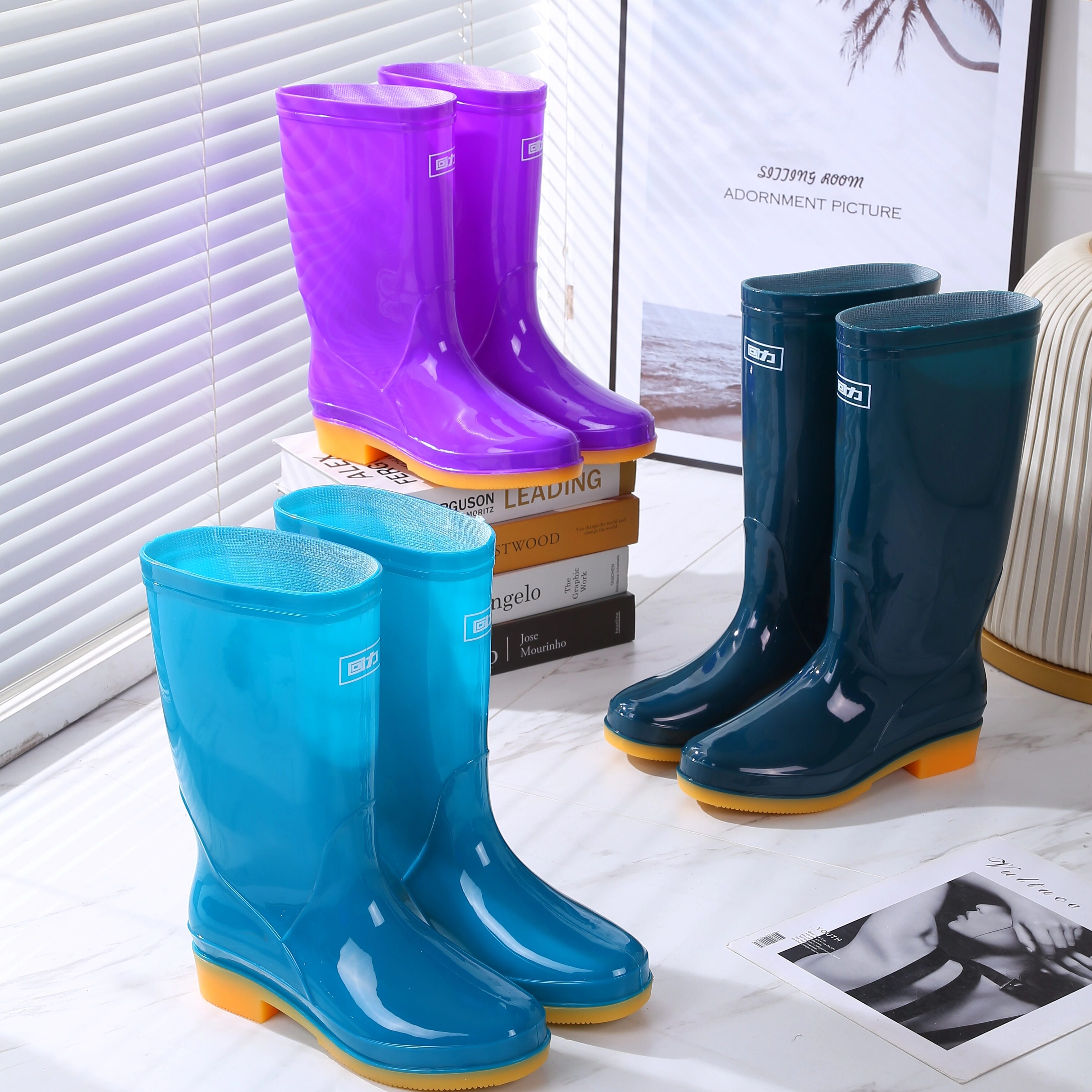 回力雨靴女士中高筒防水靴户外潮流休闲中筒高筒雨靴抢险救灾胶鞋