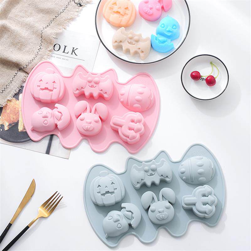 新品 6孔蝙蝠造型万圣节南瓜节硅胶模具DIY烘焙手工皂蛋糕模具