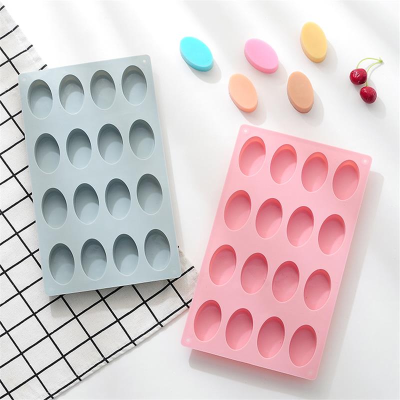 新品 16连椭圆型硅胶蛋糕模具手工皂DIY巧克力糖果制冰块冰格模具