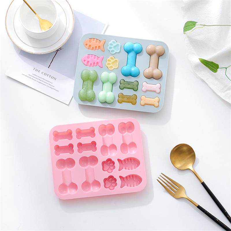 新品 12连骨头猫爪鱼硅胶巧克力模具DIY饼干慕斯糖果蛋糕烘焙模具