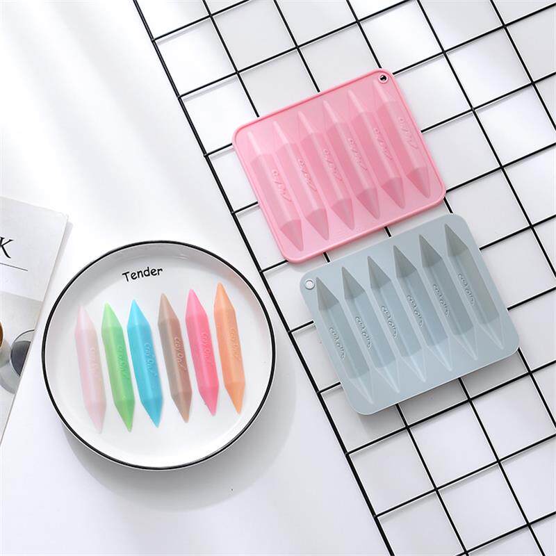 新品 6连中号蜡笔模具diy自制教学画笔模多用蛋糕巧克力硅胶模具
