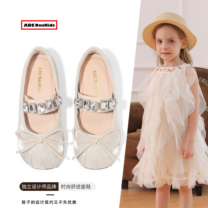 女宝水钻芭蕾风鞋儿童软底皮鞋