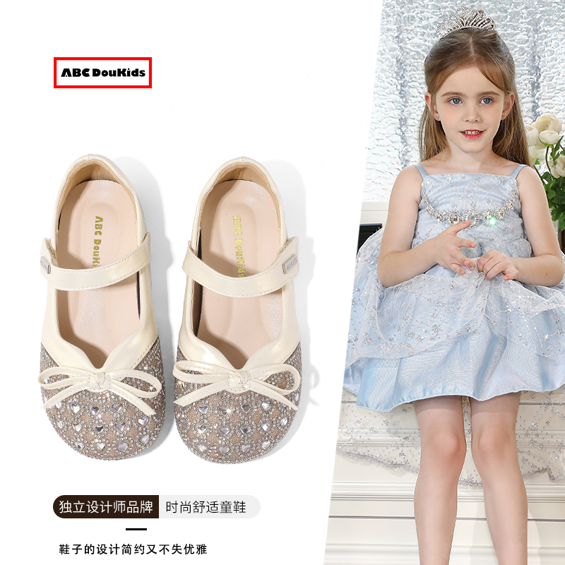 儿童洋气水晶鞋蝴蝶结软底单鞋
