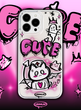 keerke 亚比小幽灵猫咪手机壳个性双层涂鸦可爱少女恶搞卡通插画原创小众适用苹果17iPhone15ProMax14Pro16