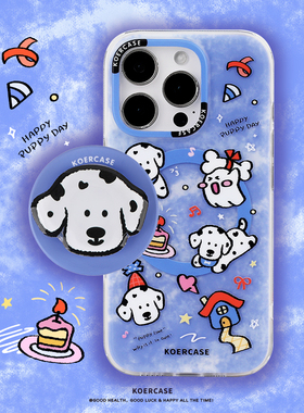 KOERCASE 斑点快乐小狗小幽灵手机壳磁吸支架涂鸦甜美 卡通插画原创意小众适用苹果16iPhone15ProMax14Pro17