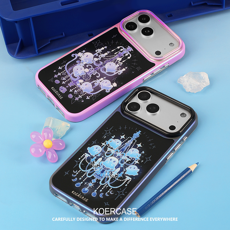 KOERCASE  水晶吊灯小幽灵蓝紫色磁吸手机壳可爱 卡通插画原创意涂鸦小众适用苹果16iPhone18ProMax17Pro15