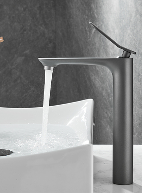 枪灰色全铜冷热台上盆水龙头加高卫生间洗脸面盆洗手池家浴室简约