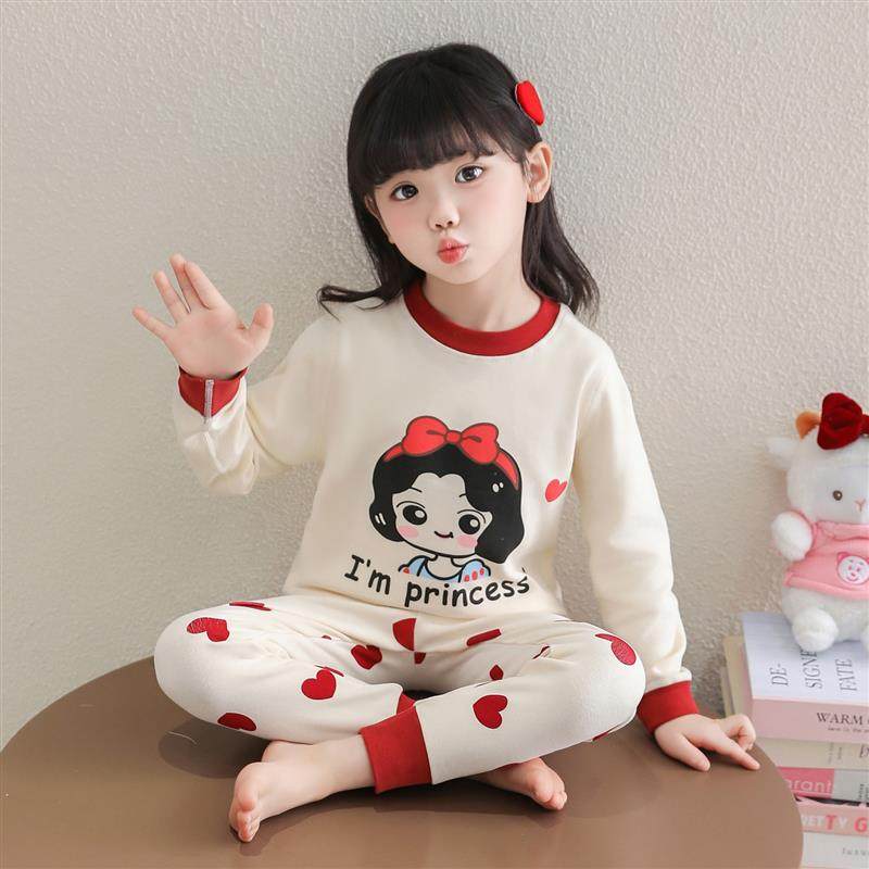 女童280克秋衣秋裤秋冬全棉保暖内衣宝宝睡衣加厚家居服儿童套装