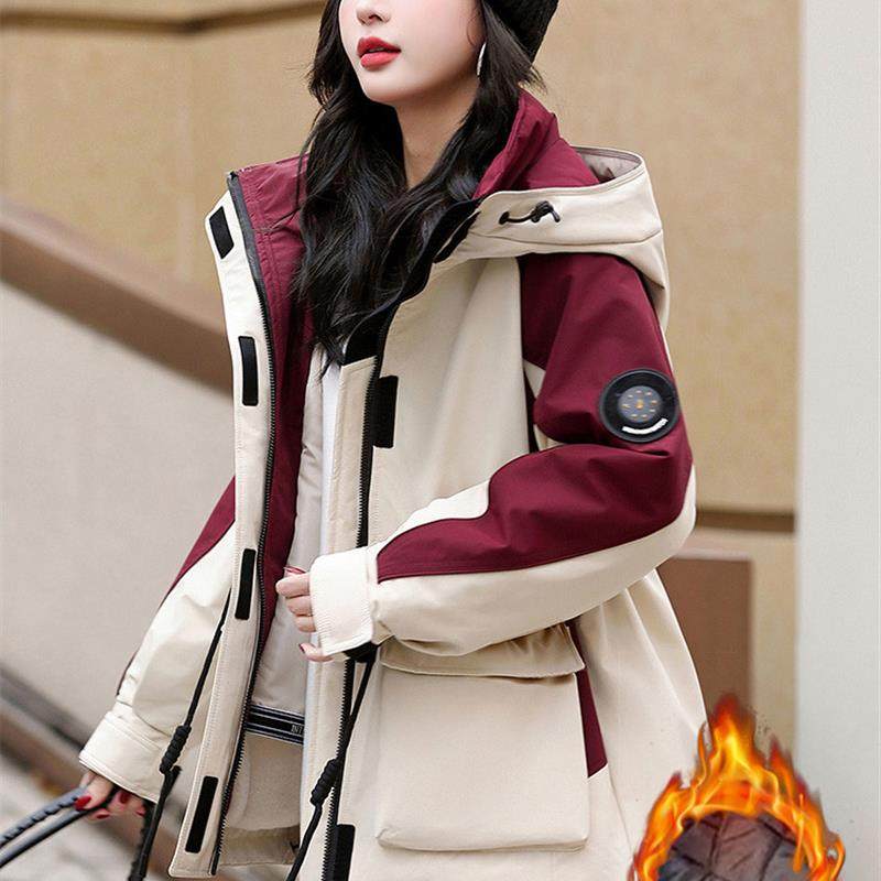 韩版独特超好看外套女2025新款秋冬撞色夹棉加厚连帽工装派克服潮,女装/女士精品,派克服,淘宝优惠券,粉丝福利购,淘宝优惠卷