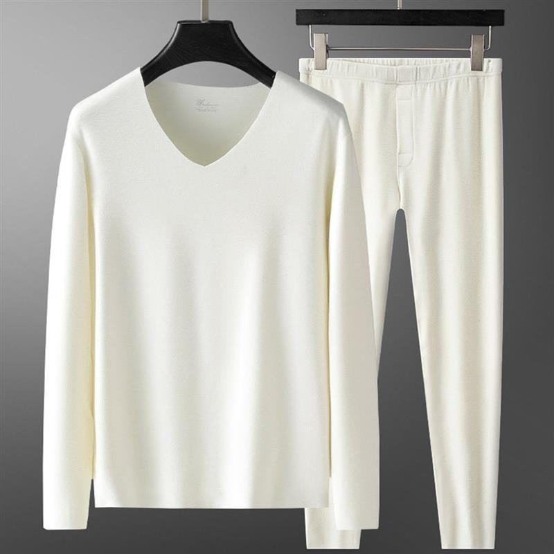 秋冬季男士轻薄无痕保暖内衣套装V领加厚德绒秋衣秋裤男士打底衫