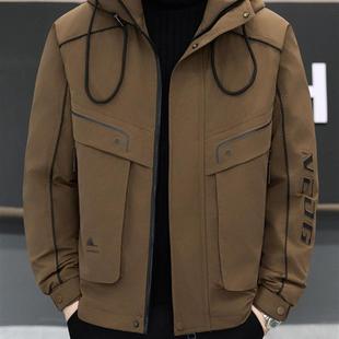 2025新款冬季连帽棉衣男士加厚保暖休闲派克服男防寒工装外套棉服