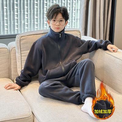 儿童装男童冬季珊瑚绒睡衣2025新款中大童秋冬款青少年加绒家居服