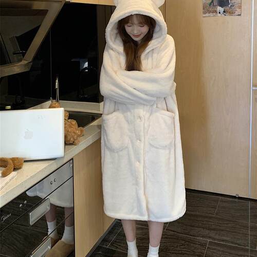 冬天珊瑚绒睡袍女款冬季2025新款加绒加厚睡衣女生可爱秋冬家居服