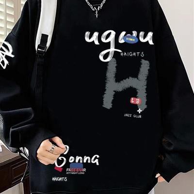 卫衣男款青少年2025新款秋冬重磅潮牌高中初中生宽松圆领加绒上衣