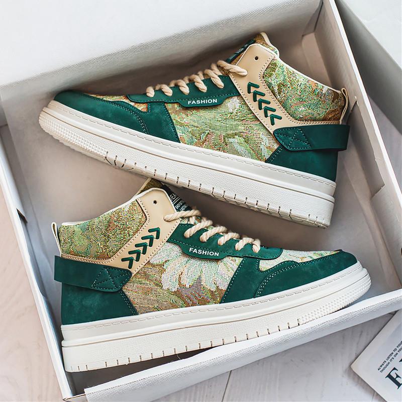 帆布高帮男鞋夏季冬季男款青少年运动休闲鞋子板鞋学生腰果花潮鞋