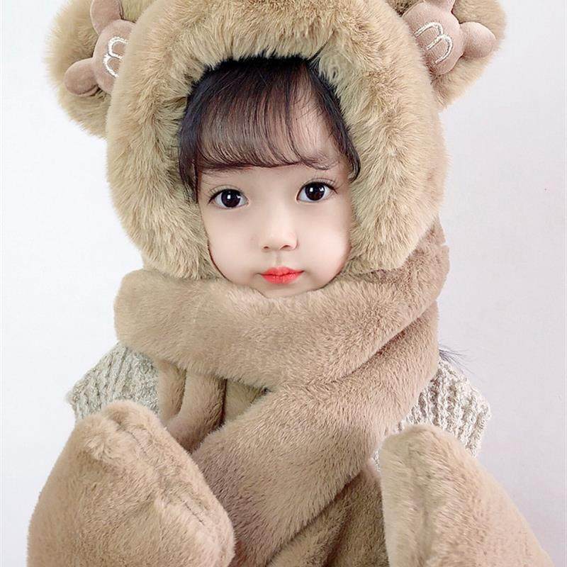 儿童帽子围巾手套一体秋冬季男女童宝宝毛绒三件套亲子款加厚保暖,童装/婴儿装/亲子装,帽子,淘宝优惠券,粉丝福利购,淘宝优惠卷