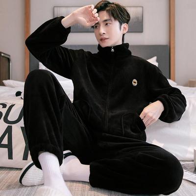 家居服男款秋冬季2025年新款长袖加厚保暖珊瑚绒可外穿睡衣套装男