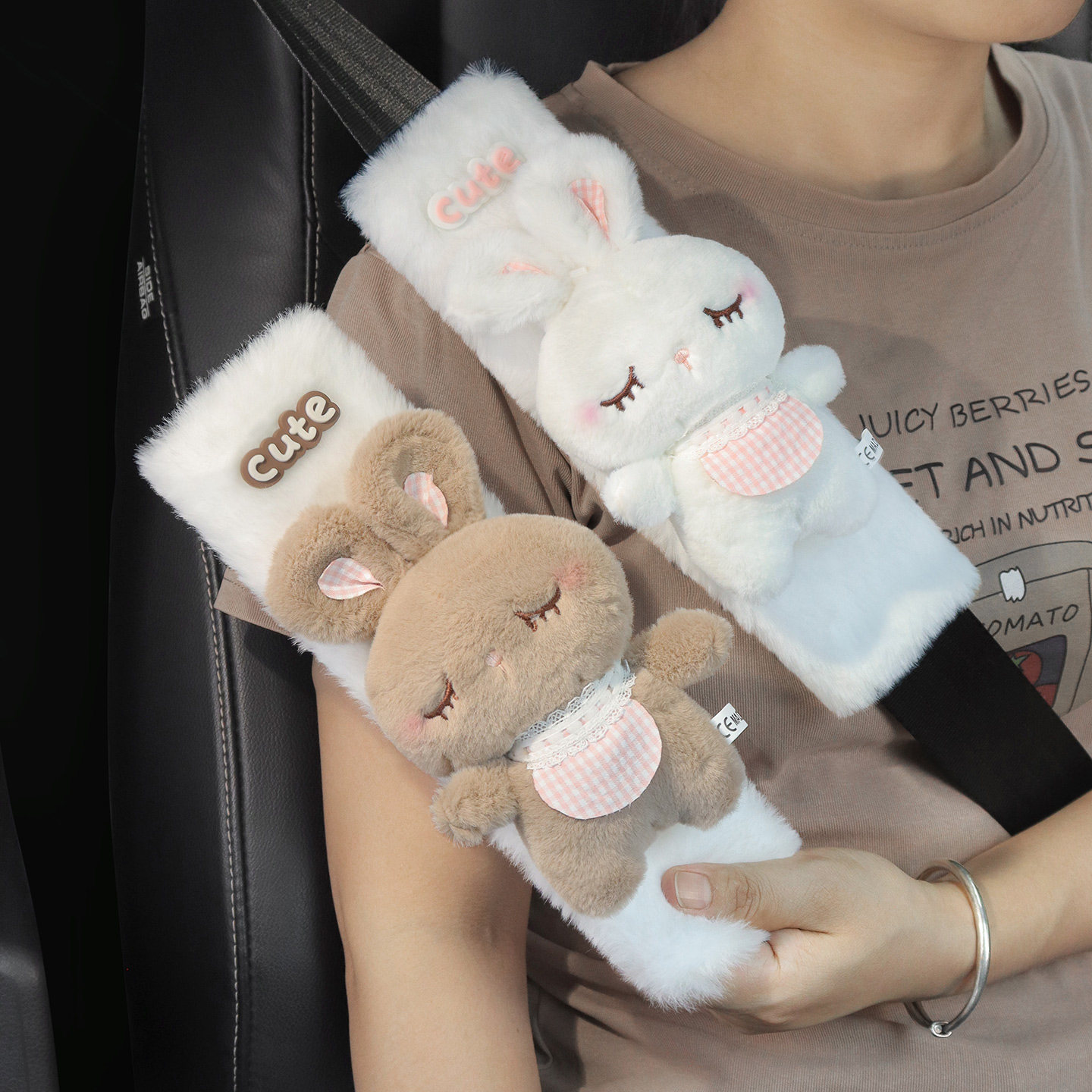 兔子玩偶汽车安全带护肩套保护套防勒脖毛绒小兔车内车载护肩女生,汽车用品/电子/清洗/改装,手刹套/档把套/套饰套装,淘宝优惠券,粉丝福利购,淘宝优惠卷