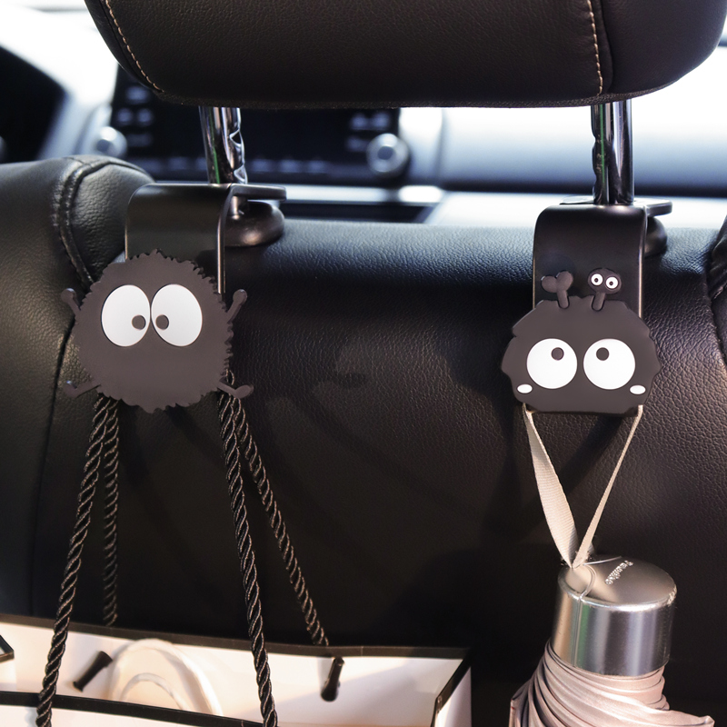 可爱黑色橡胶煤球汽车椅挂钩后座椅背靠背包包收纳车前后排挂物勾