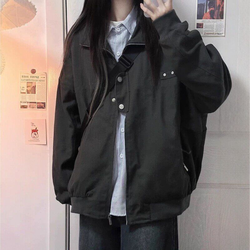 黑色外套女春夏款2026新款休闲百搭翻领早春薄款夹克上衣棒球服潮